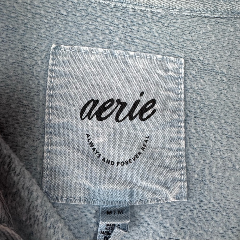 Aerie Oh Snap Sweatshirt Sweater Pullover Knit Top Henley Cloud Wash Blue Fleece - Picture 8 of 8